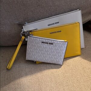 Michael Kors Yellow and Cream Pouch Trio